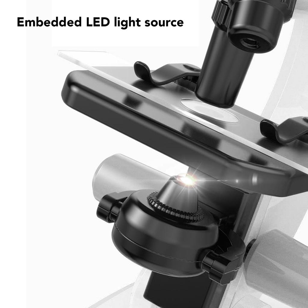 Kids Microscope Kit LED 1200X Microscope with Specimen Slides Science Educational Toy Birthday Gift White