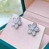 Sweet Lady Flower Stud Earrings with Brilliant Zirconia Aesthetic Graceful Accessories Female Daily Wearable Jewelry Gift