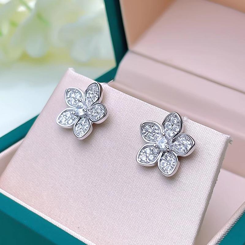 Sweet Lady Flower Stud Earrings with Brilliant Zirconia Aesthetic Graceful Accessories Female Daily Wearable Jewelry Gift