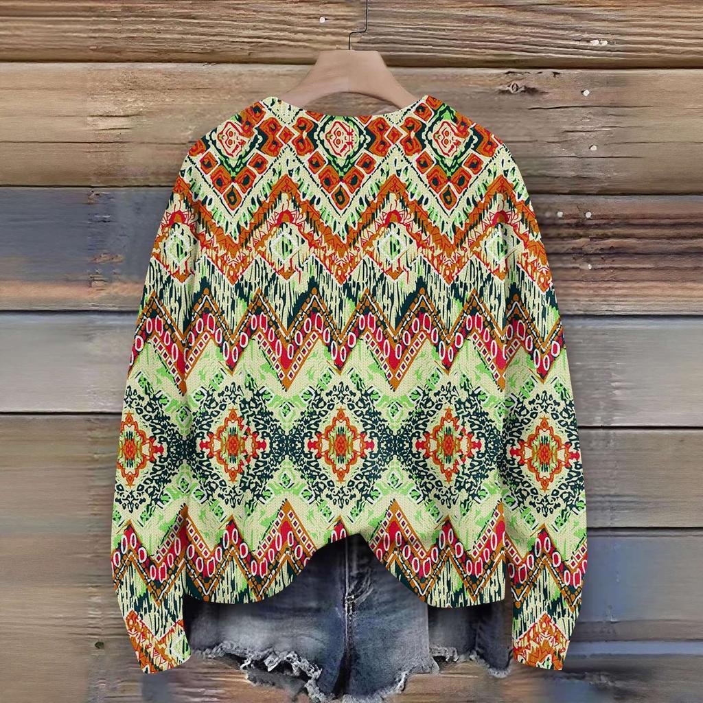 Long Sleeve Pullover Sweaters For Women O Neck Casual Cute Printing Knit Oversized Sweater