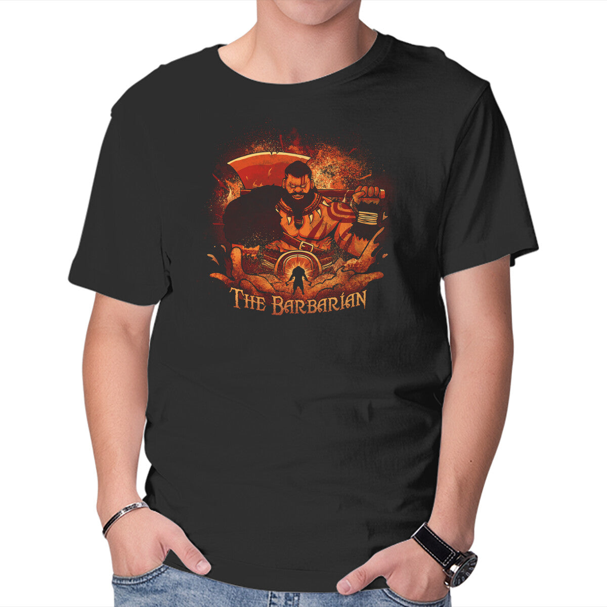 Unisex Crew Neck T-Shirt The Dungeon Barbarian Graphic Short Sleeve Casual Tee L