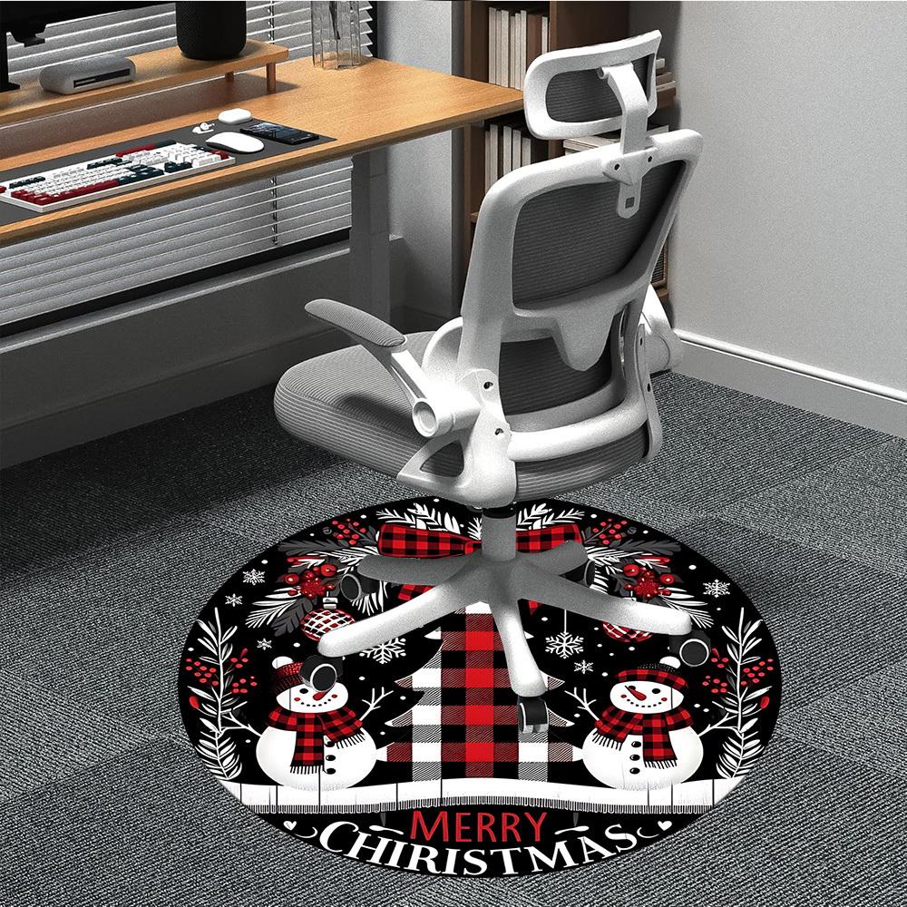 1pc Christmas Snowman Ornament Chair Carpet for Office, Round Non Slip Durable Large Size Office Carpet, Suitable for Office