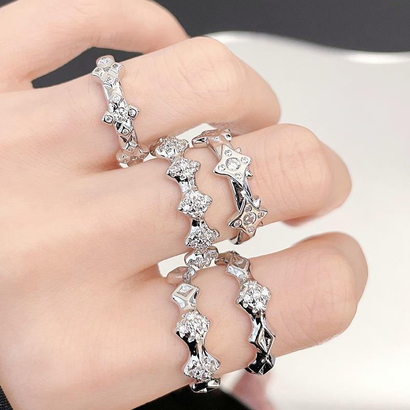 Hexagram Sweet Cool Wind Inlaid Zir*****Pen Ring Plain Ring Design Sense Light Luxury Personalized Ring Niche Jewelry