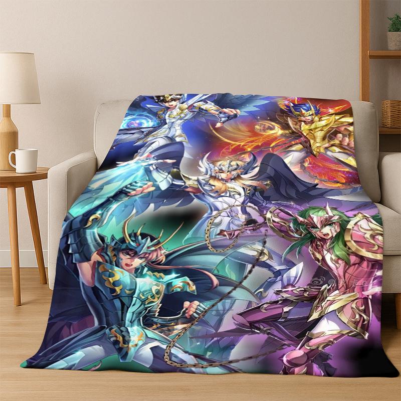 Cartoon Saint Seiya Anime Flannel Blanket Soft Warm Blanket Throw Blanket for Bedroom Living Room Bed Travel Picnic Gift Kid