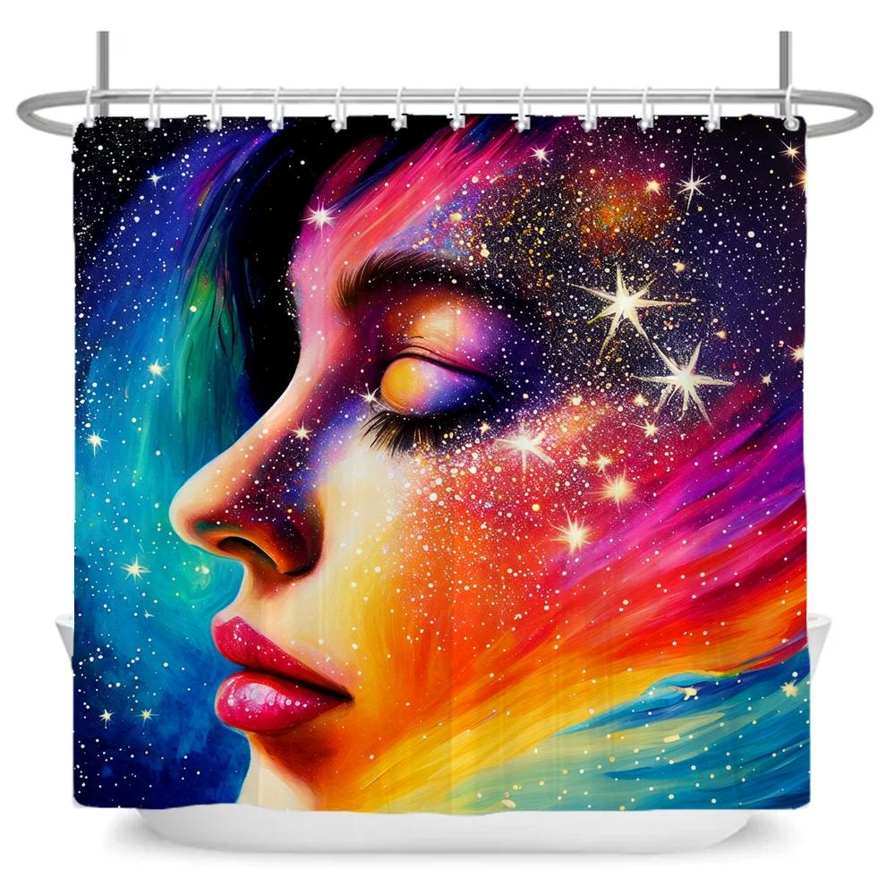 Bright Universe Starry Sky Print Fabric Waterproof Shower Curtain with Hooks For Bathtub Bathroom Screens Home Decor Wall Cloth
