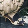 2025 Letní Dámské Boty na Vysokém Podpatku Ozdoba se Sponou Outdoorové Otevřená Špička Nazouvací Jehlový Podpatek Elegantní Dámské Muly Sandály