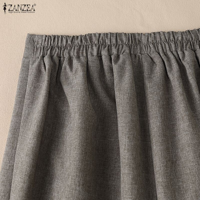 ZANZEA Damen Casual Elastische Taille Einfarbig Lose Lange Hosen