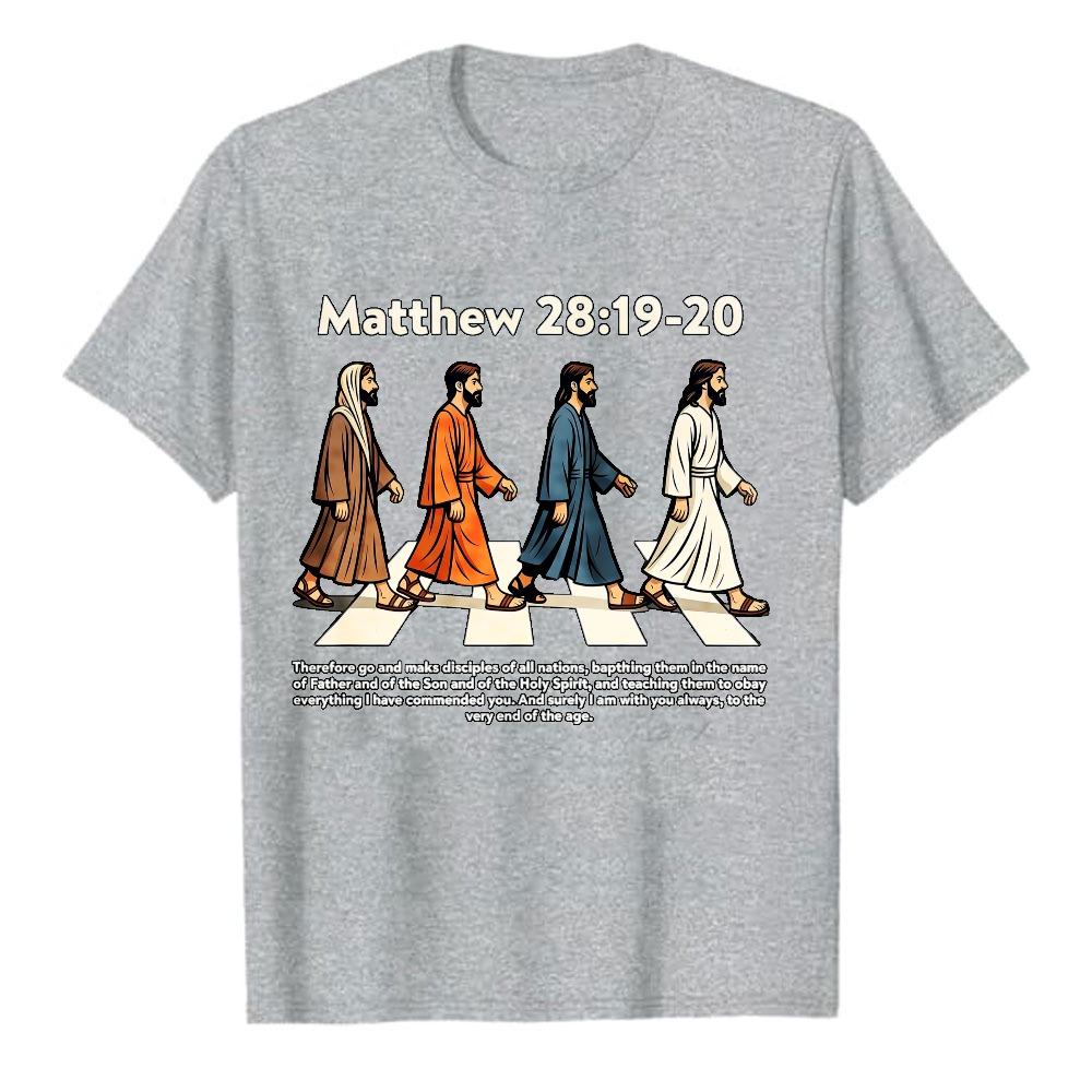Matthew 28:19-20 Abbey Road Jesus Walking Crosswalk Graphic Men s Classic T-Shirt Retro Christian Faith Religious Gift Tee S