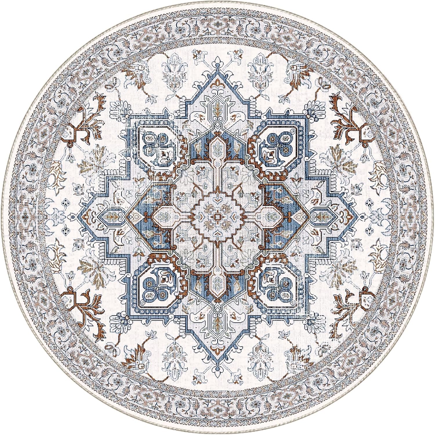 

Круглий Білий Синій Бежевий Квітковий Геометричний Килим - Вінтажний Килим для Вітальні та Спальні Домашній Декор Килим 40x40cm