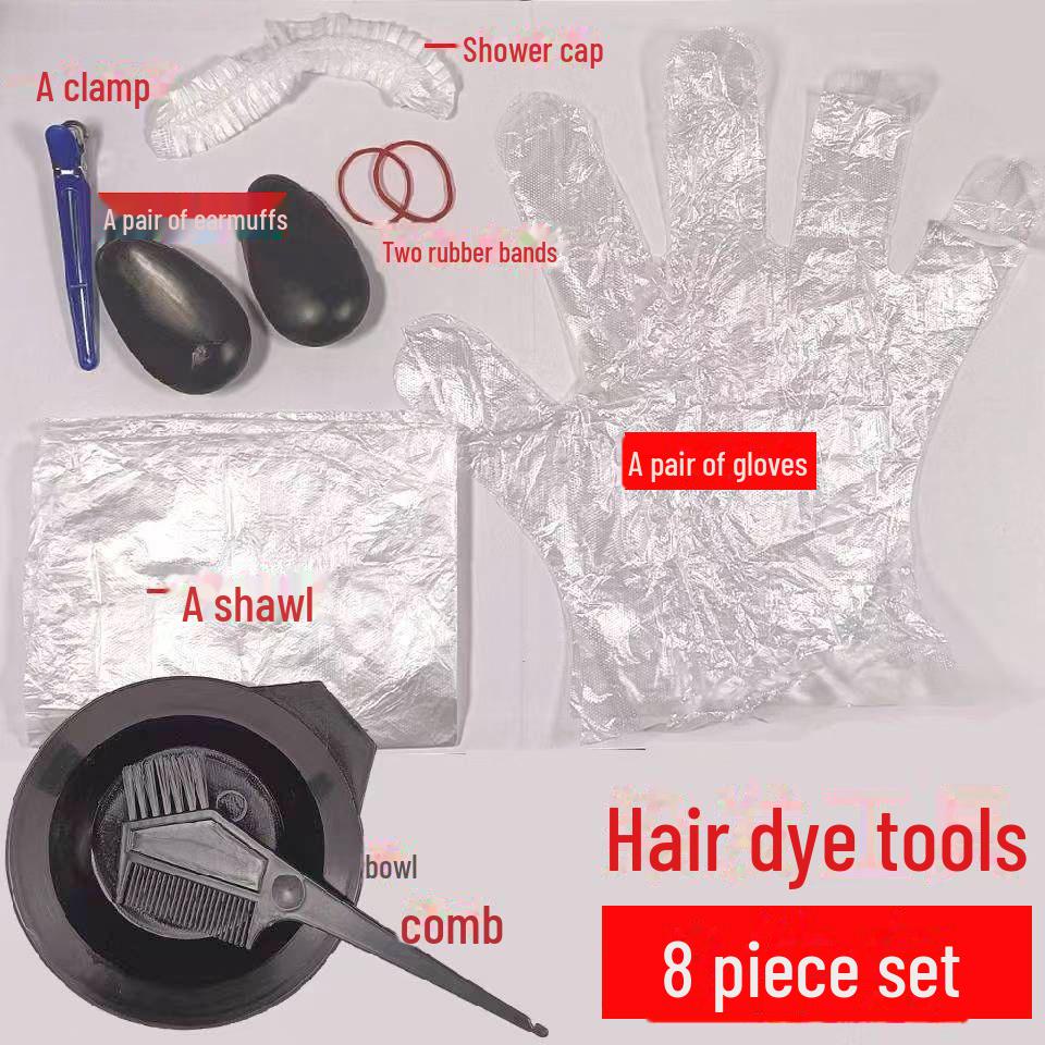 

Набор одноразовых инструментов для окрашивания волос из 8 предметов с миской, расческой, наушниками и перчатками