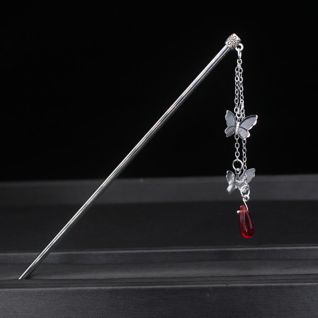 Fashion Metal Chinese Hair Stick For Women Silver Gold Color Butterfly Crystal Hairpin Female Hair Jewelry Accessories Gift