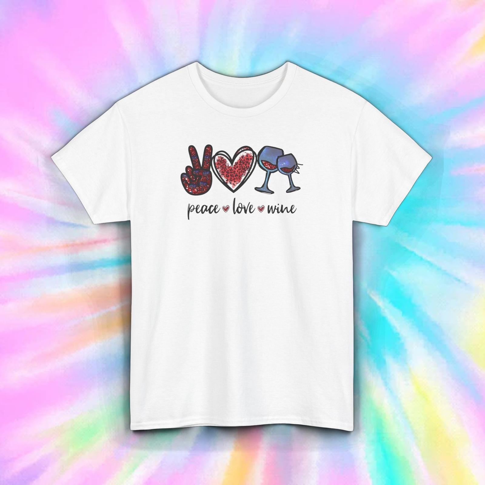 Peace Love Wine Funny Drinking Wine Lover Gift Shirt S-5XL S
