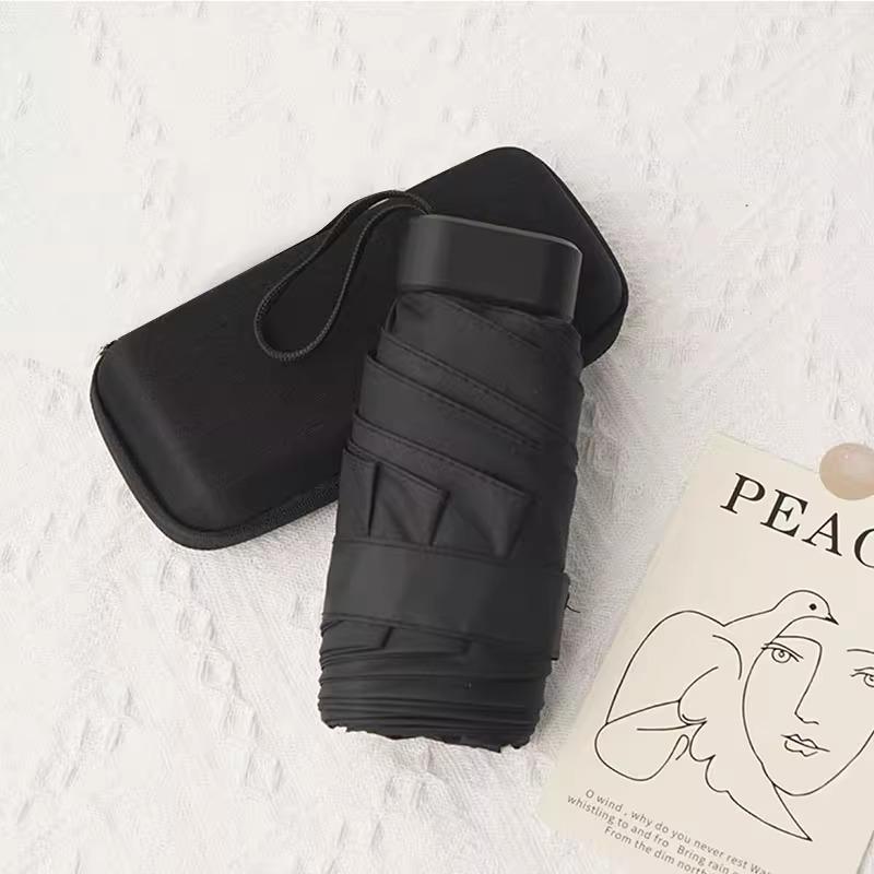 Customizable Black Glue Folding Capsule Umbrella with Flat Handle and 60% UV Protection