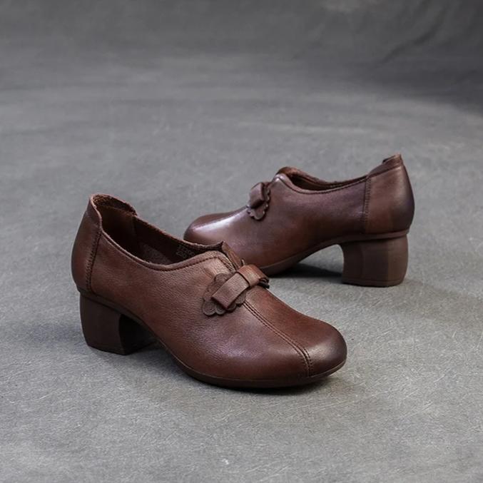 Johnature Retro Dame Hæler Sko Casual Ekte Skinn Pendler Allsidige Dame Slip-on Sko