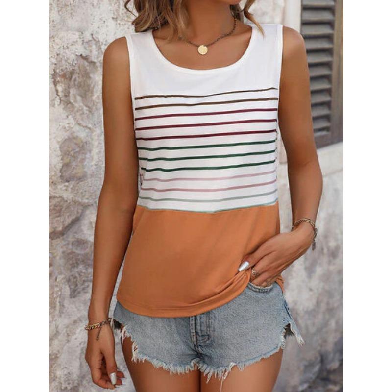 

Женская летняя новая модная майка в сталкивающиеся полосы XXL белый