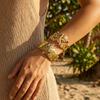 Chunky Ocean Shell Stainless Steel Cuff Bangle for Women Geometric Starfish Turquoise Accent Layering Bracelet Jewelry