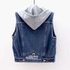 Gilet di jeans da donna Primavera Autunno Abiti senza maniche Top selvaggi Giacca corta con cappuccio Donna Gilet di jeans denim Giacca femminile
