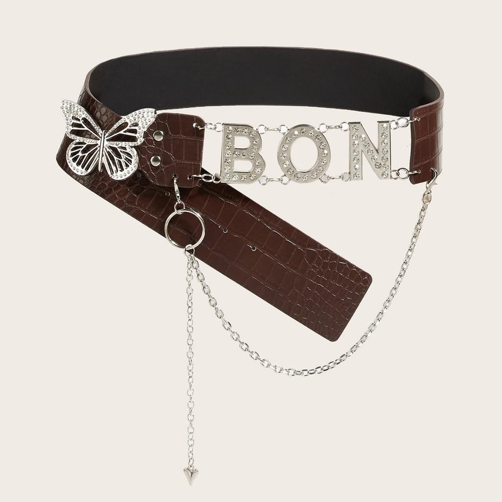 

Vintage Style Pu Leather Belt With Butterfly Waterdiamond Buckle For Ladies Fashion