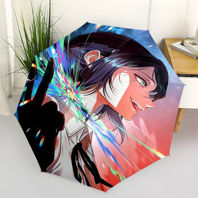 

1pc Colorful Laser Light Automatic Opening Umbrella with Anime Character Design - Portable 3-Fold Design, 8-Bone Iron Frame Outdoor Umbrella for Fans,