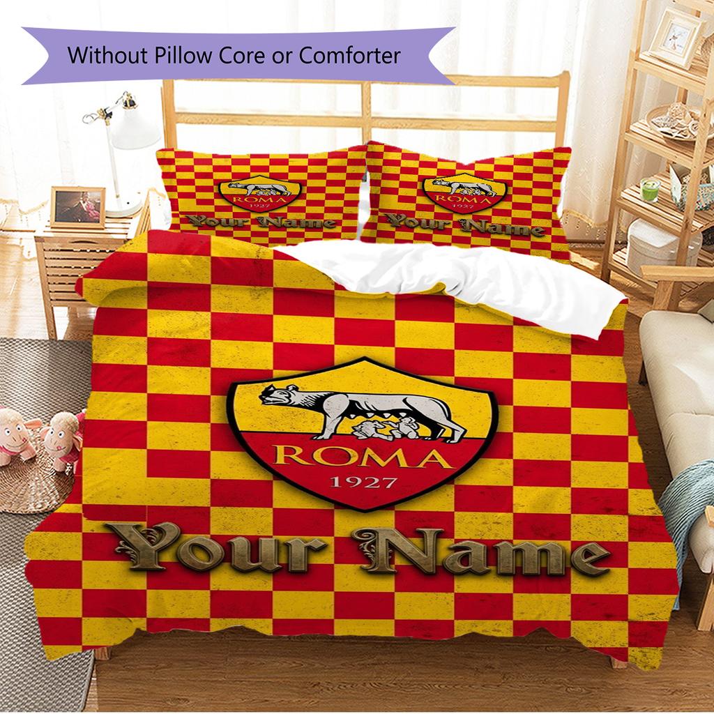 Set Biancheria da Letto Personalizzato con Logo AS Roma Copripiumino Federe Decorazione per la Casa Regalo (1 * copripiumino + 2 * federa, senza nucleo)