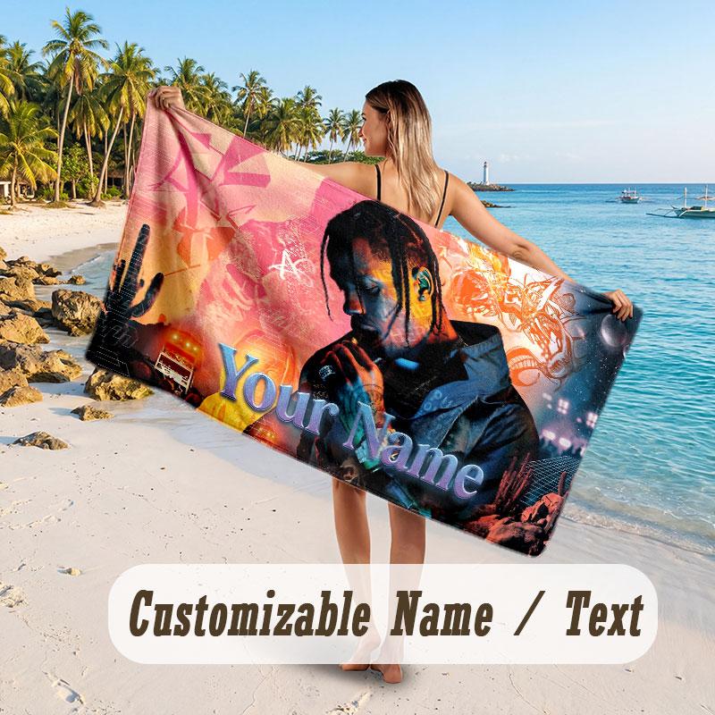 Custom Name Large Beach Towel,Travis Scott Quick Absorbent Towel For Outdoor Travel Poolside