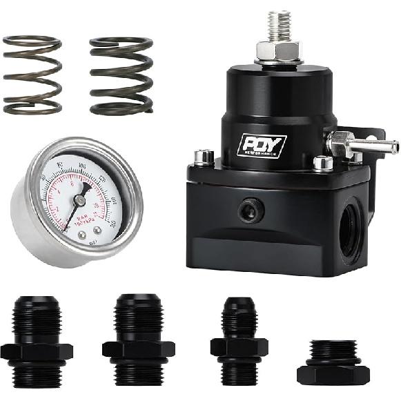 Adjustable Fuel Pressure Regulator Kit 3-70PSI With AN8 Feed Port And AN6 Return Port (Black)