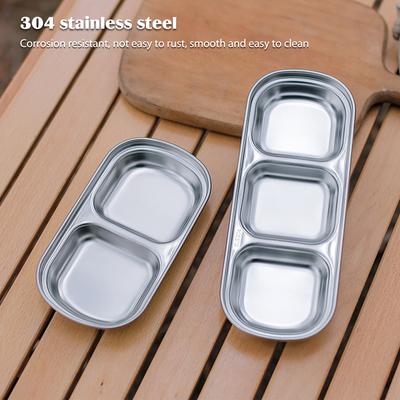 1/2/3/4-grid Seasoning Dish 304 Stainless Steel Compartment Divided Sauce Plate Corrosion Resistant Tableware for Outdoor Picnic