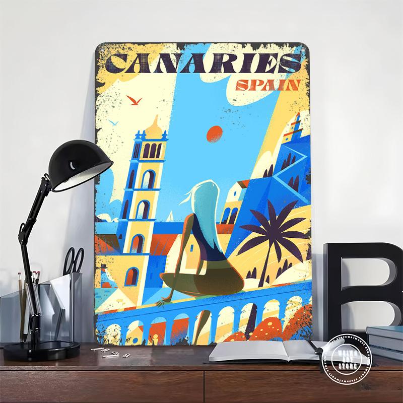 Canaries Spain Travel Poster Customized Wall Art Vintage Metal Signs Retro Tin Plaque for Man Cave Bathroom Decor Wand Deko Room