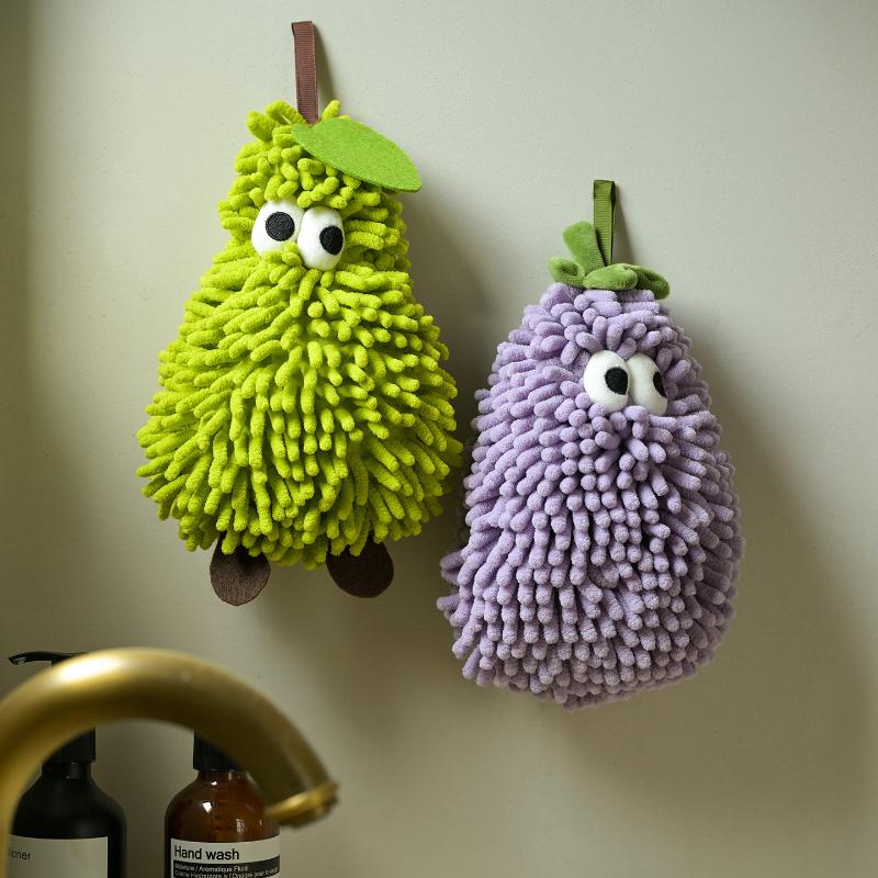 Handtuch für Küche und Bad Bananen-/Erdbeerförmiger Hängewaschlappen Chenille-Tücher Weiches Saugfähiges Handtuch