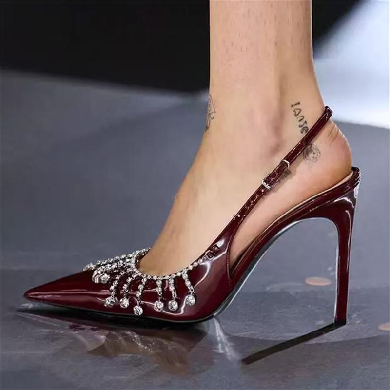 Eilyken Design Style Tassel Crystal Pointed Toe Women Pumps Buckle Strap Shoes Sexy Stripper Party Thin High Heels Sandals
