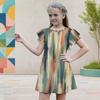 Girls Round Neck Flutter Sleeve A Line Flared Geometric Printed Dress