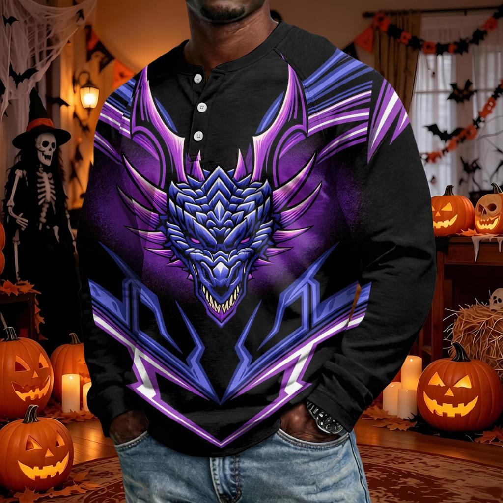 Men's Long Sleeve Shirt Loose Fit Casual Top for Halloween and Everyday Wear