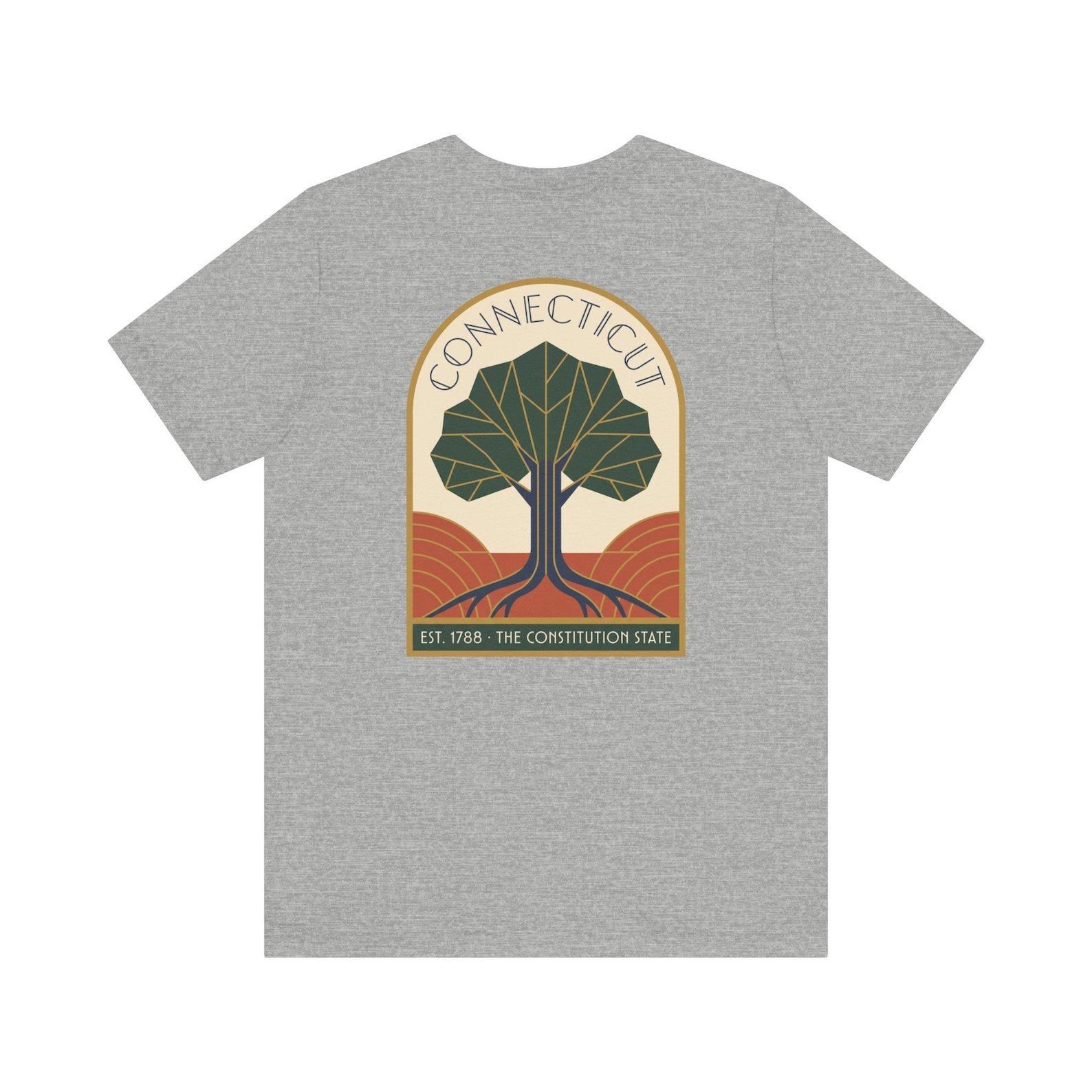 Connecticut Tree Art Deco T-Shirt | Retro New England Landscape Graphic Tee | Connecticut Gift XL