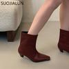 Fashion SUOJIALUN 2024 New Brand Women Ankle Boots Fashion Square Low Heel Slip On Ladies Elegant Short Boots Outdoor Dress Chelsea Boot