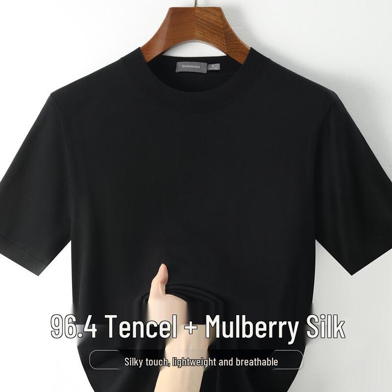 SHANSHAN Men s Mulberry Silk & Lyocell Knit Short Sleeve T-Shirt M чёрный