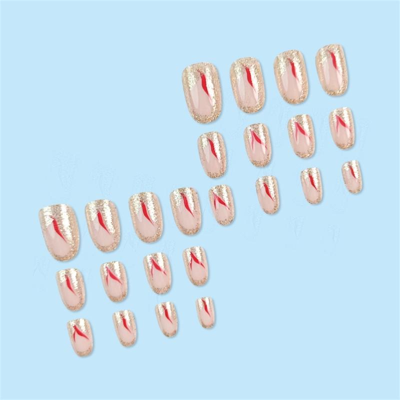 24x Uñas Postizas Otoño Invierno Forma de Almendra Cobertura Completa Uña Falsa Brillante Uña Adhesiva Uña Acrílica Brillante