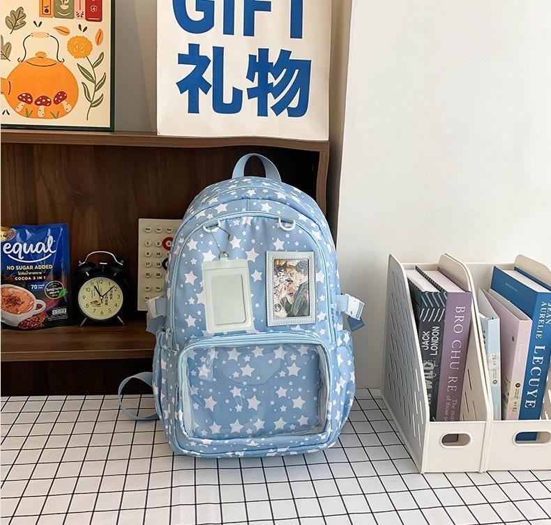 Schoolbag Korean Version Ins New High-value, Fresh, Sweet and Cute Stars, Pain Bag, Light Backpack for Junior High School Students