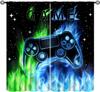 Cool Game Curtains For Boys Bedroom, Green Blue Flame Video Game Graffiti Game Controller Outer Space Stars Print Window Drapes