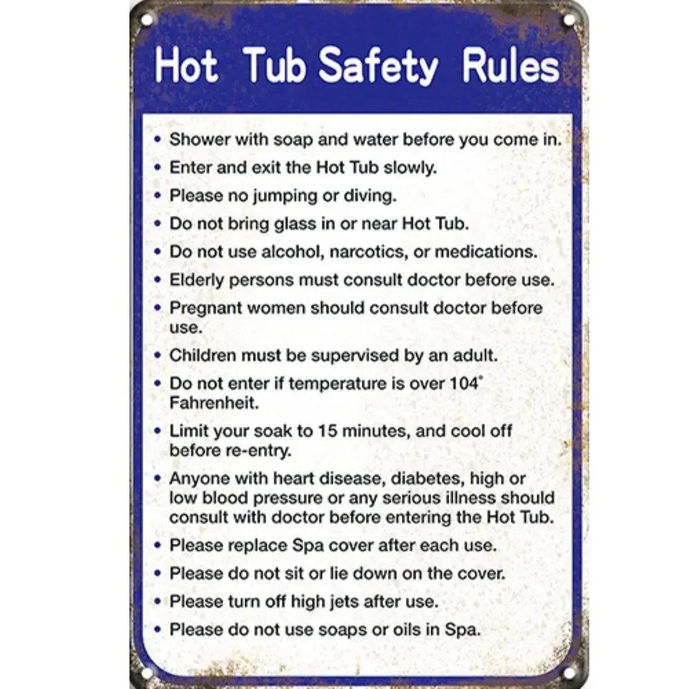 

Metal Sign Hot Tub Rules Tin Sign Vintage Bar Home Bathroom Pool and Patio Decor Wall Decoration Tin Sign 12x8 Inches 20x30cm