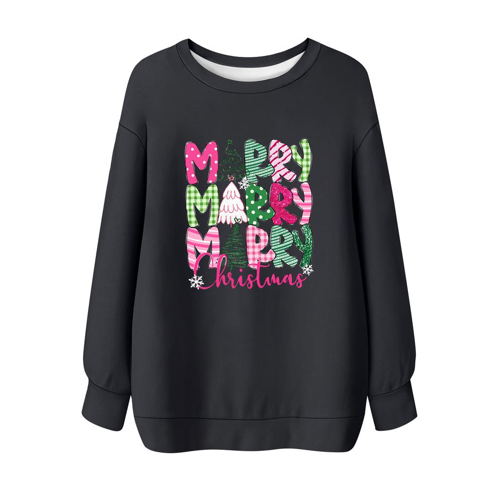 Damen Weihnachts-Print Rundhals Langarm T-Shirt Sweatshirt Oberteil