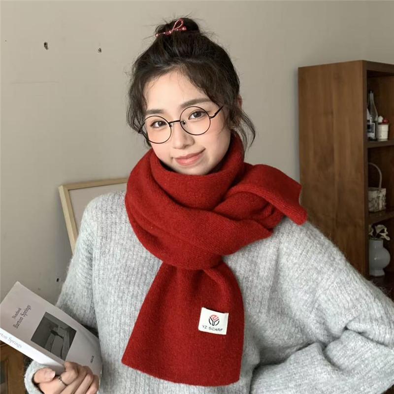 New Korean Style Knitted Solid Color Scarf for Women Autumn and Winter Wool Blended Wool Soft and Versatile Student Scarf