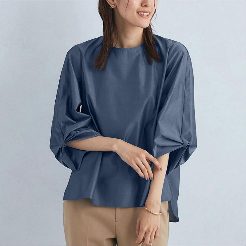 

ZANZEA Женская повседневная блузка с круглым вырезом, однотонная, с рукавами 3/4 S