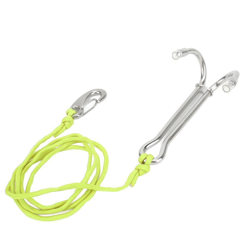 Diving Hooks Stainless Steel Double Reef Hook with Spiral Coil Lanyard for Underwater Activities