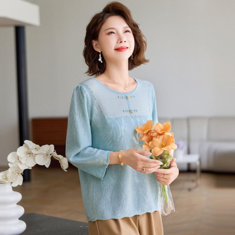 Mom Spring and Autumn Knitted Sweater Mom Wear Middle Elderly Grandma Wear Bottom Shirt Autumn New Top Women's Wear