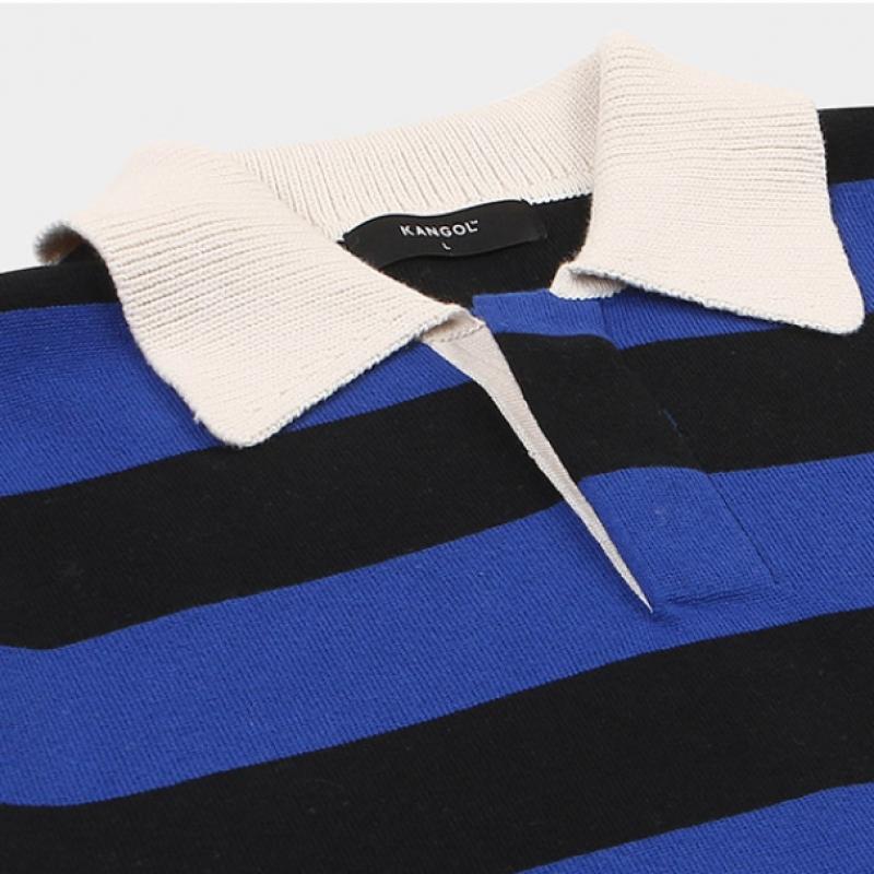 KANGOL Stripe Open Collar Knit Blue 1881