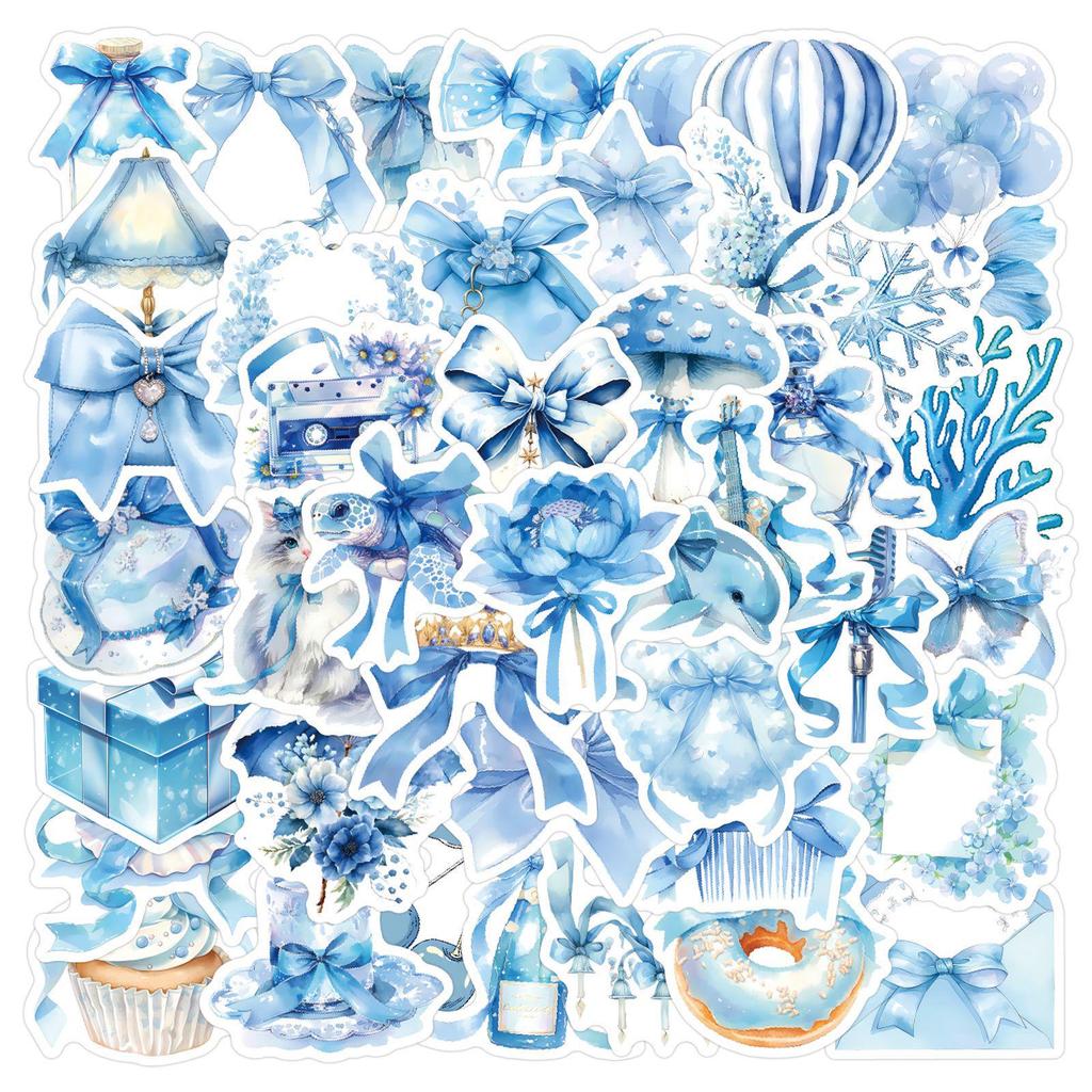 60 Coquette Cartoon Stickers - Blue Winter Decor for Bottles, Phones & Suitcases
