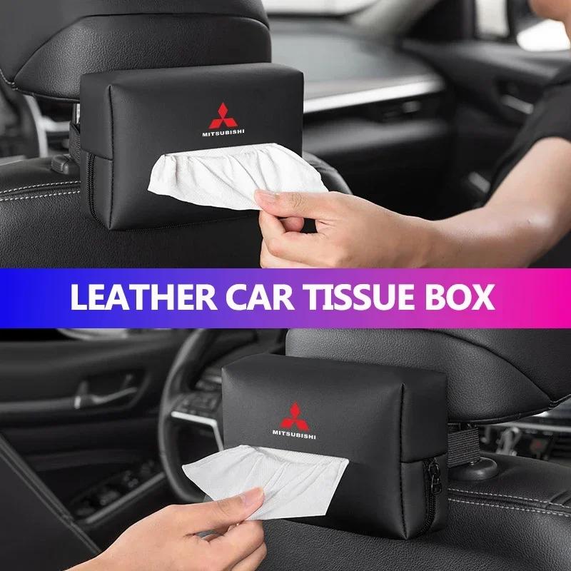 Leather Car Interior Tissue Box Holder Seat Back Storage Bag for Mitsubishi Outlander ASX Pajero Sport L200