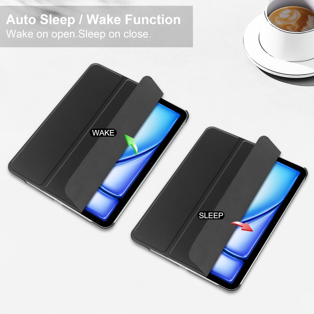 For iPad Air 11 (2025)/(2024) Case PU Leather Smart Tablet Cover Smooth Matte Back,Built-In Pencil Holder