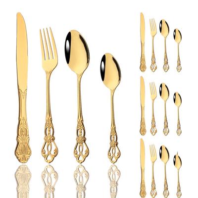 16Pcs Stainless Steel Royal Cutlery Set Gold Dinnerware Western Food Tableware Steak Knife Coffee Spoon Fruit Fork Flatware