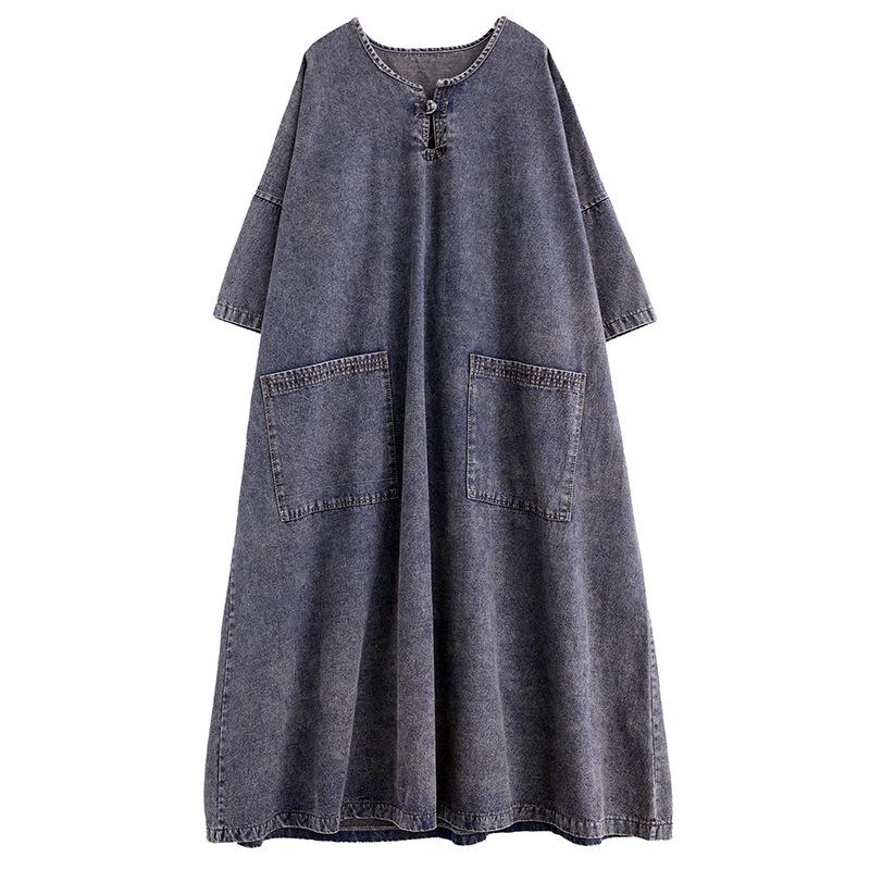 

винтажный стиль джинсовое длинное платье свободное повседневное модное миди длинное женское тонкое платье осень уличная одежда женское платье 2XL синий